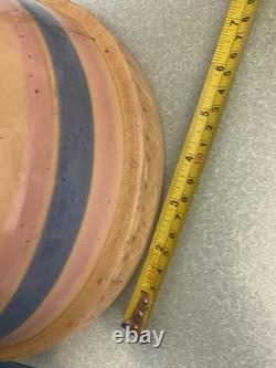 5 Vtg McCoy USA Mixing Bowls Yellow Ware Blue/Pink Stripe Pie Crust Edge RARE