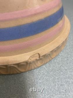5 Vtg McCoy USA Mixing Bowls Yellow Ware Blue/Pink Stripe Pie Crust Edge RARE