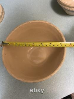 5 Vtg McCoy USA Mixing Bowls Yellow Ware Blue/Pink Stripe Pie Crust Edge RARE