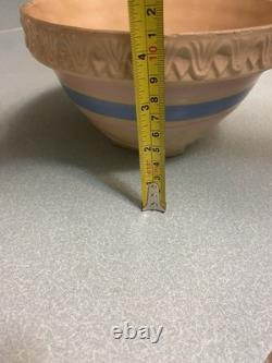 5 Vtg McCoy USA Mixing Bowls Yellow Ware Blue/Pink Stripe Pie Crust Edge RARE