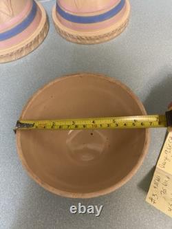 5 Vtg McCoy USA Mixing Bowls Yellow Ware Blue/Pink Stripe Pie Crust Edge RARE