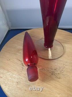 60'S Blenko REGAL Red Glass Decanter with Stopper 19 Tall Wayne Husted Signed