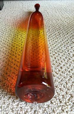 60's Vintage Blenko Giant Tangerine Amberina Glass Bottle Joel Myers #6427 22+