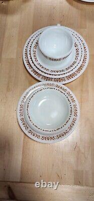 66 Piece Set Pyrex Restaurant Ware Dinnerware Copper Filigree Vintage 1960 READ