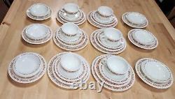 66 Piece Set Pyrex Restaurant Ware Dinnerware Copper Filigree Vintage 1960 READ