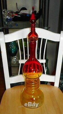 #6713 Blenko Husteds Tall Glass Amberina Colored Decanter