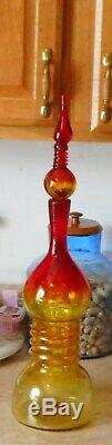 #6713 Blenko Husteds Tall Glass Amberina Colored Decanter