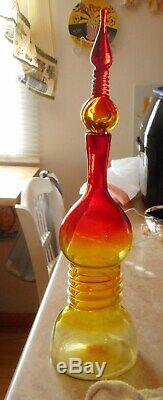 #6713 Blenko Husteds Tall Glass Amberina Colored Decanter