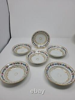 6 Old Paris Porcelain Dessert Bowls Gold Gilt, Roses C. 1840s #1