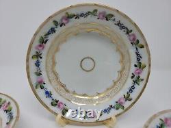 6 Old Paris Porcelain Dessert Bowls Gold Gilt, Roses C. 1840s #1