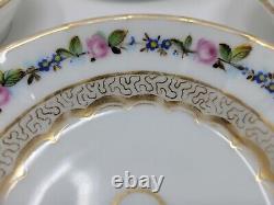 6 Old Paris Porcelain Dessert Bowls Gold Gilt, Roses C. 1840s #1