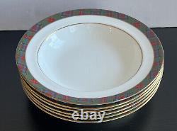 6 Ralph Lauren Highland Polo Wedgwood Rimmed Soup Bowls Tartan Border