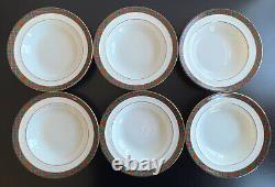 6 Ralph Lauren Highland Polo Wedgwood Rimmed Soup Bowls Tartan Border