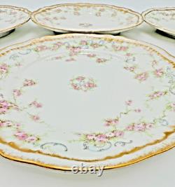 6 Theo. Haviland Limoges France Plates Schleiger 161E Pink Roses Gold Trim