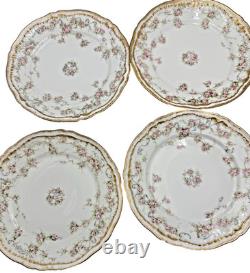6 Theo. Haviland Limoges France Plates Schleiger 161E Pink Roses Gold Trim