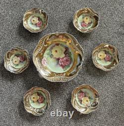 7-PC Antique Hand Painted Nippon Floral & Gold Nut Bowl & 6 Salt Cellar Dishes