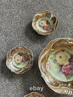 7-PC Antique Hand Painted Nippon Floral & Gold Nut Bowl & 6 Salt Cellar Dishes