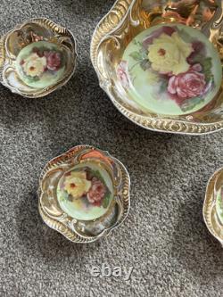 7-PC Antique Hand Painted Nippon Floral & Gold Nut Bowl & 6 Salt Cellar Dishes
