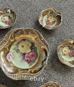 7-PC Antique Hand Painted Nippon Floral & Gold Nut Bowl & 6 Salt Cellar Dishes