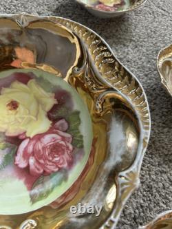7-PC Antique Hand Painted Nippon Floral & Gold Nut Bowl & 6 Salt Cellar Dishes