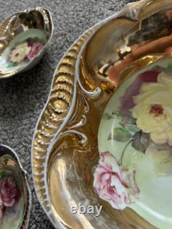 7-PC Antique Hand Painted Nippon Floral & Gold Nut Bowl & 6 Salt Cellar Dishes
