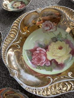 7-PC Antique Hand Painted Nippon Floral & Gold Nut Bowl & 6 Salt Cellar Dishes