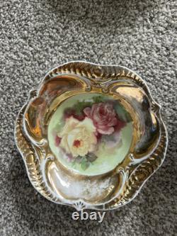 7-PC Antique Hand Painted Nippon Floral & Gold Nut Bowl & 6 Salt Cellar Dishes