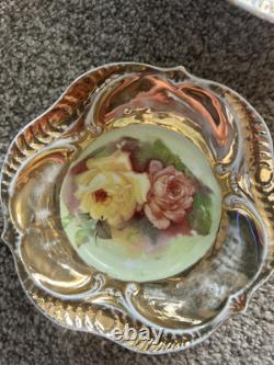 7-PC Antique Hand Painted Nippon Floral & Gold Nut Bowl & 6 Salt Cellar Dishes