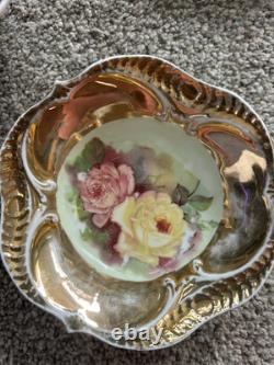 7-PC Antique Hand Painted Nippon Floral & Gold Nut Bowl & 6 Salt Cellar Dishes