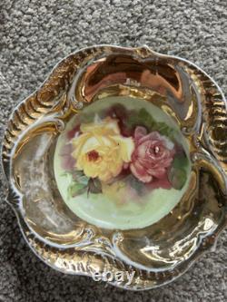 7-PC Antique Hand Painted Nippon Floral & Gold Nut Bowl & 6 Salt Cellar Dishes