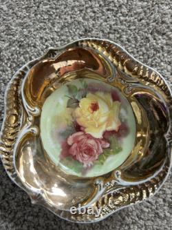 7-PC Antique Hand Painted Nippon Floral & Gold Nut Bowl & 6 Salt Cellar Dishes