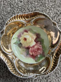 7-PC Antique Hand Painted Nippon Floral & Gold Nut Bowl & 6 Salt Cellar Dishes