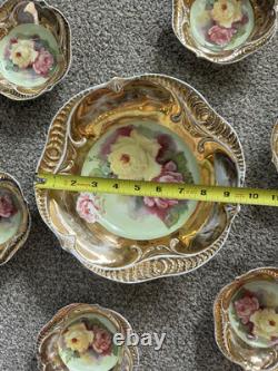 7-PC Antique Hand Painted Nippon Floral & Gold Nut Bowl & 6 Salt Cellar Dishes