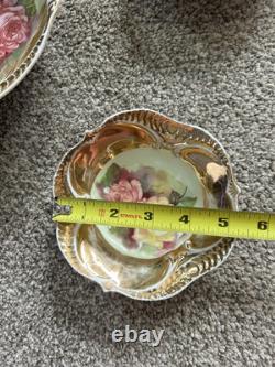 7-PC Antique Hand Painted Nippon Floral & Gold Nut Bowl & 6 Salt Cellar Dishes