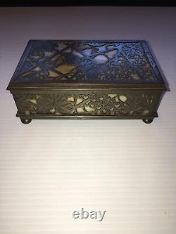 #808 Tiffany Studios Ny Trinket Box Grapevine Brown Slag Glass