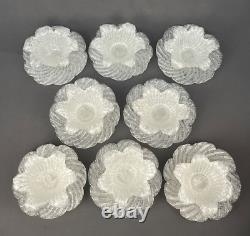 8 Fratelli Toso Murano Italian White Overshot Sugarware Glass Bowl Plate Set