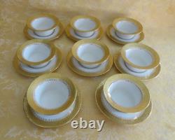 8 Sets Antique J. P. L Limoges France Porcelain Custard Ramekin &Saucer Gold Gilt