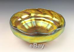 8 TIFFANY STUDIOS Large Ruffled Gold Iridescent Favrile Glass Bowl #4815 c1910