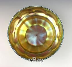8 TIFFANY STUDIOS Large Ruffled Gold Iridescent Favrile Glass Bowl #4815 c1910