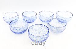 9 American Studio Glass Hand Blown Blue Mottled Dessert Fruit Bowls 20th C