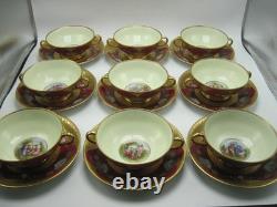9 Royal China Limoges French Porcelain Gold Encrusted Cream Soup Bowl Cup Saucer