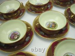 9 Royal China Limoges French Porcelain Gold Encrusted Cream Soup Bowl Cup Saucer
