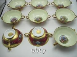 9 Royal China Limoges French Porcelain Gold Encrusted Cream Soup Bowl Cup Saucer