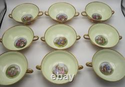 9 Royal China Limoges French Porcelain Gold Encrusted Cream Soup Bowl Cup Saucer