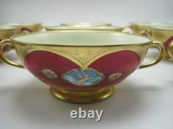 9 Royal China Limoges French Porcelain Gold Encrusted Cream Soup Bowl Cup Saucer