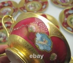 9 Royal China Limoges French Porcelain Gold Encrusted Cream Soup Bowl Cup Saucer