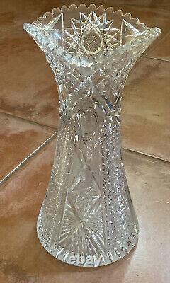 ABP American Brilliant VASE Cut Glass Swirl Stars Sun Starburst 12x5.75 in