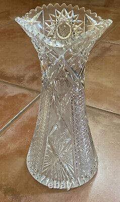 ABP American Brilliant VASE Cut Glass Swirl Stars Sun Starburst 12x5.75 in