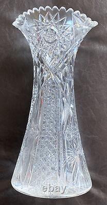 ABP American Brilliant VASE Cut Glass Swirl Stars Sun Starburst 12x5.75 in