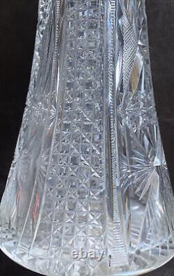 ABP American Brilliant VASE Cut Glass Swirl Stars Sun Starburst 12x5.75 in